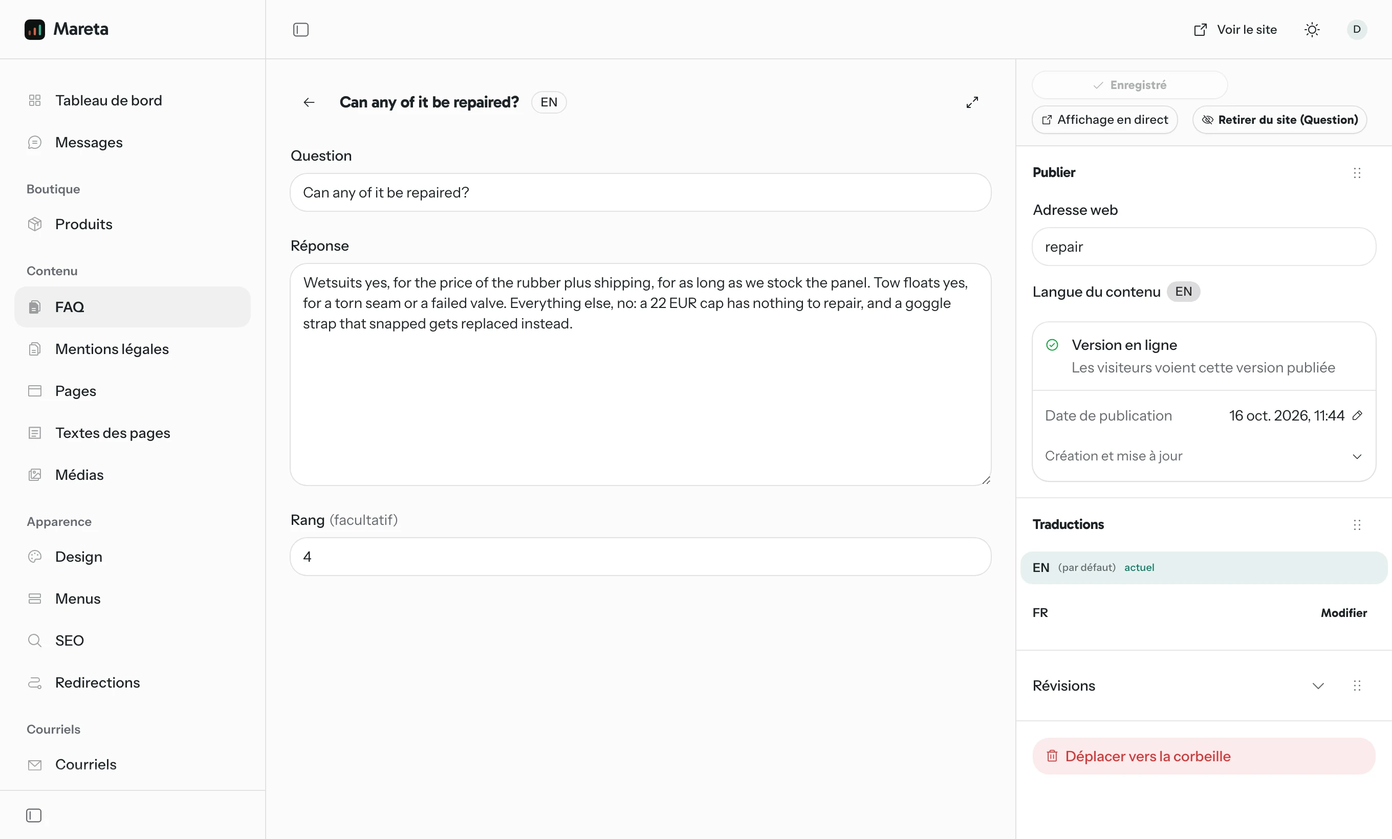 Back office EmDash de Nalu : Une réponse de la FAQ