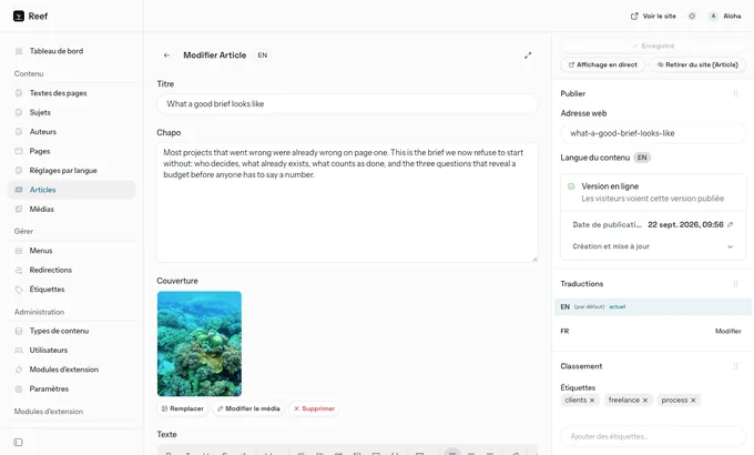 Back office EmDash de Reef