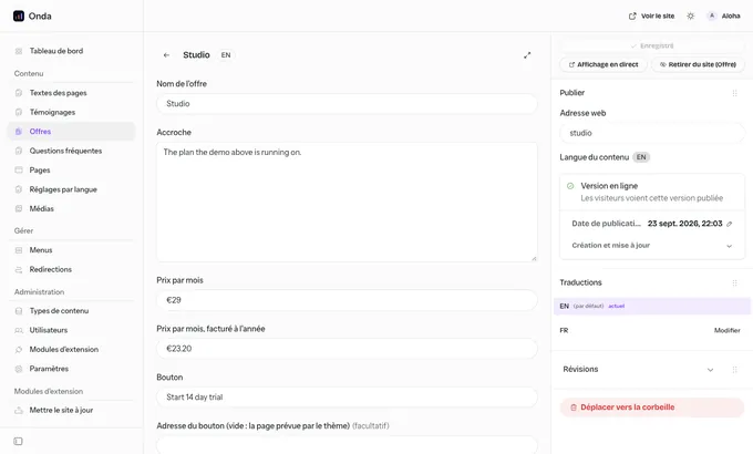 Back office EmDash de Swell